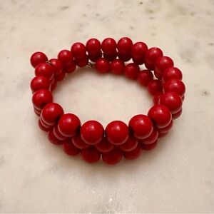 Vintage Red Beaded Cuff Bracelet 1980s / 90s Women’s Jewelry